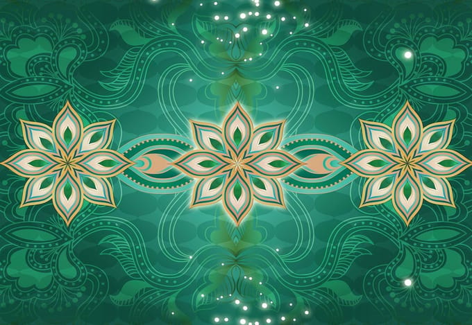 Fotobehang Green Gold Abstract Pattern | XL - 208cm x 146cm | 130g/m2 Vlies