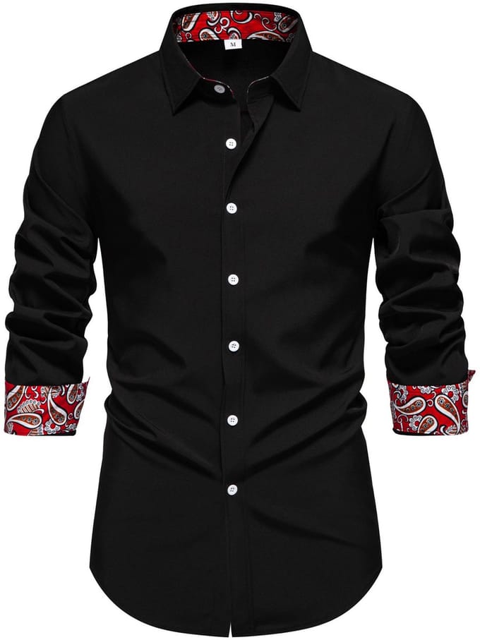 ALLTHEMEN Mannen Bloemetjes Patchwork Overhemd - Slank Passend Lange Mouwen - L