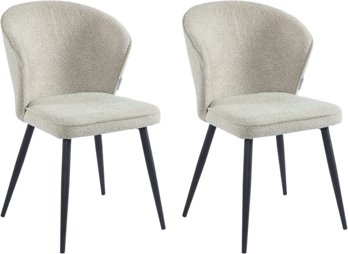 Colenis® - Curve Eetkamerstoel - Set Van 2 - Beige - Boucle Stof - Zwarte Poten