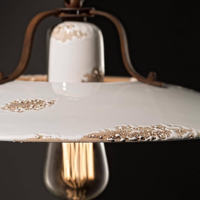 Ferroluce Witte antieke hanglamp Giorgia van keramiek