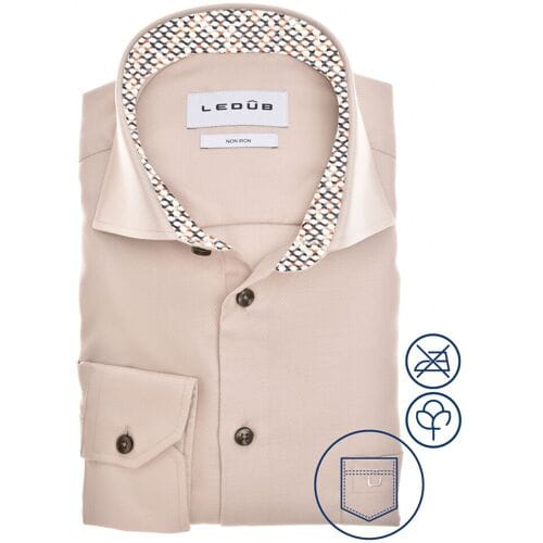 Ledûb Overhemd Multitone Collar Contrast Licht Bruin / male
