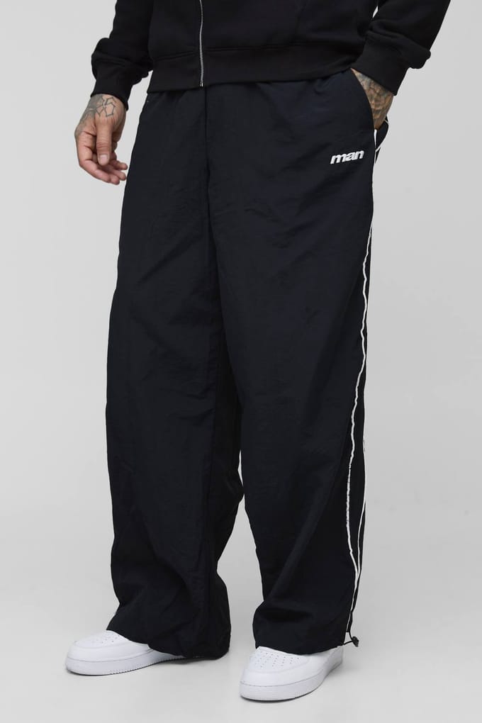 Hoge gestreepte geborduurde parachutebroeken | Black | Size Small