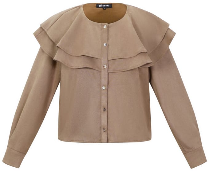 Dames blouse met ruches van geweven polyester - elegante effen blouse voor werk en uitgaan