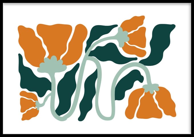 Poster Abstract orange flowers - Abstracte poster - 30x40 cm - Exclusief lijst - WALLLL