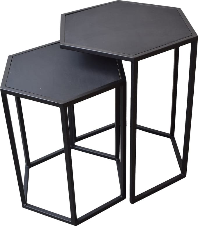 LOFT42 Salontafel set zeshoek - Zwart mangohout - Metaal