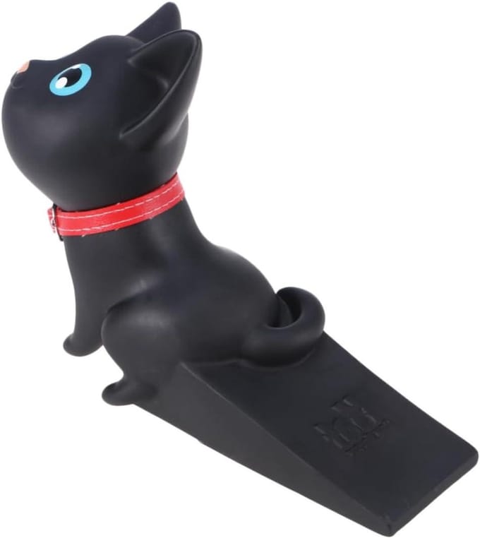 Deurstopper Kat - Deurwig Deurstop - Voorkom Dichtslaan - Antislip PVC Materiaal - 106 Grams - Zwart