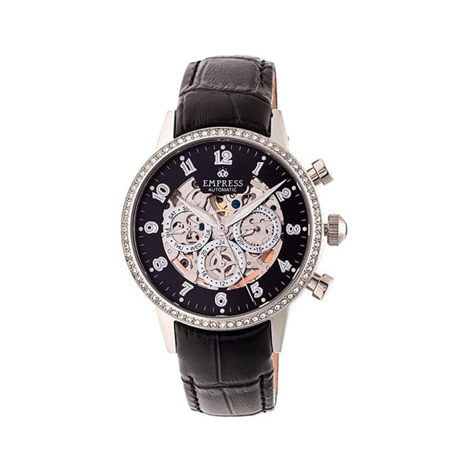 Empress Beatrice automatisch skelet wijzerplaat horloge met lederen band met dag/datum