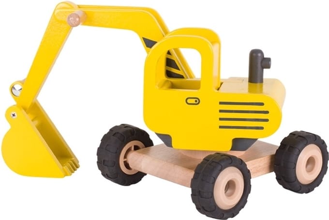 GOKI Houten voertuig - Graafmachine - 20X17X25Cm - Rubberen Banden - 3 Jaar