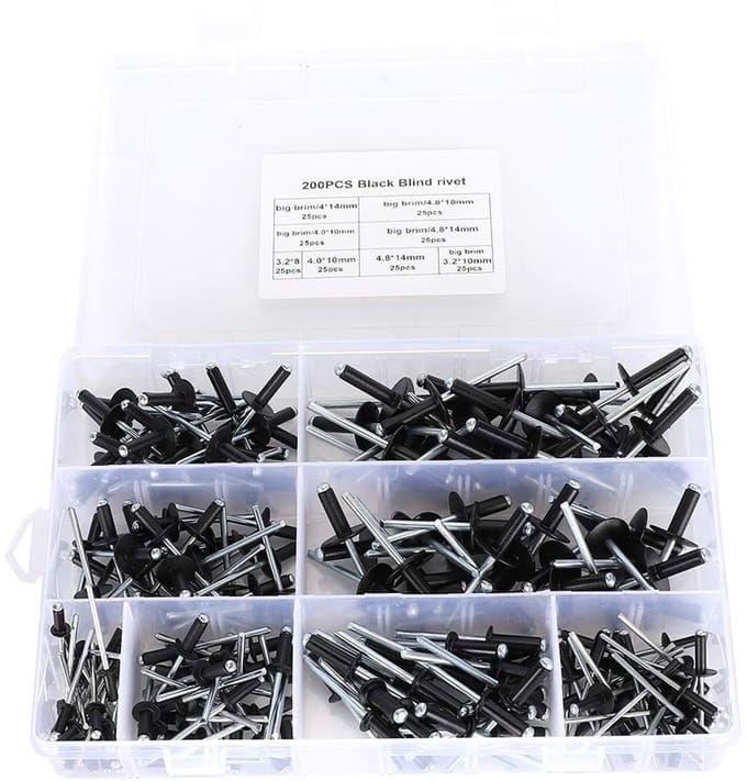 Dailygoods- Blindklinknagels 200 Stuks - Zwarte Aluminium