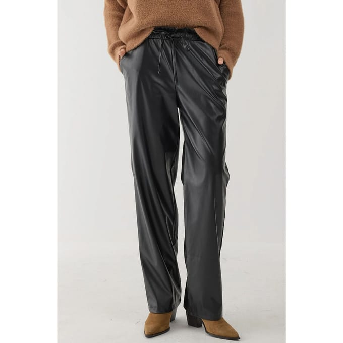 Faux leren rechte broek met elastische tailleband