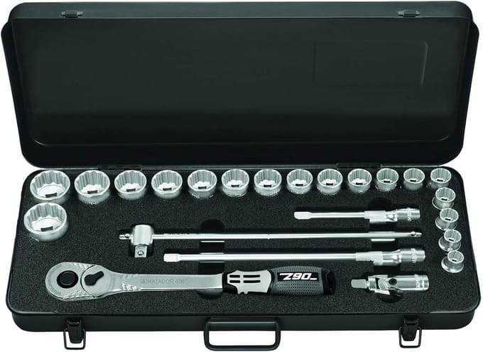 Dopsleutelset 1/2 inch (12,5 mm) met 12-kant doppen en 90-tands ratel