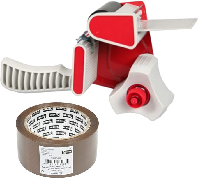 Benson Tape dispenser/houder - kunststof - incl. 2 rollen verpakkingstape