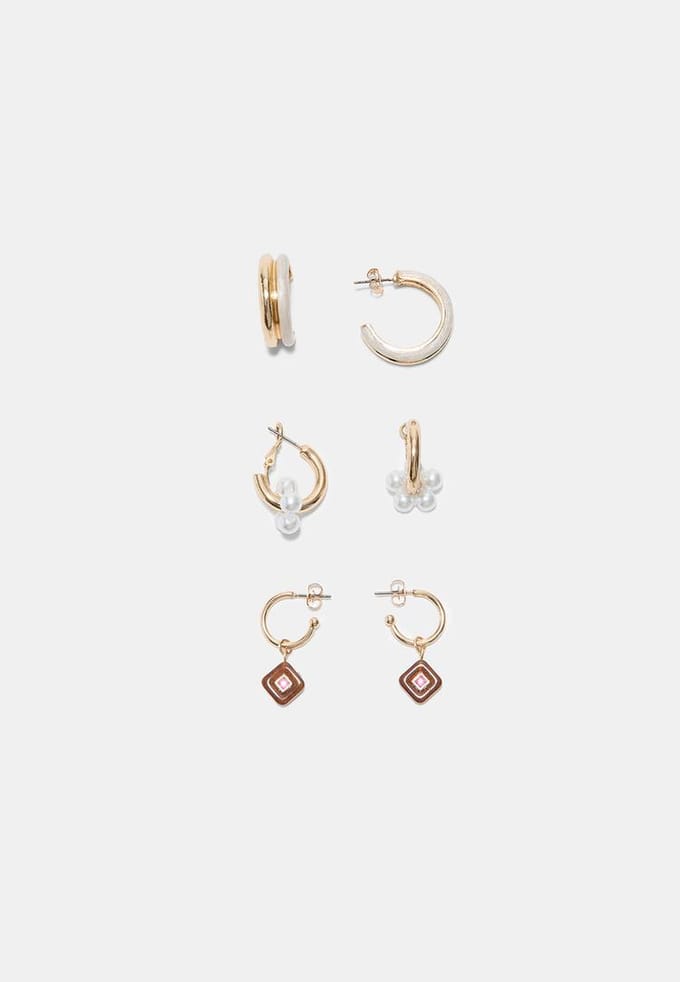 Stradivarius Set van 3 oorbellen met bedels  Goud OS