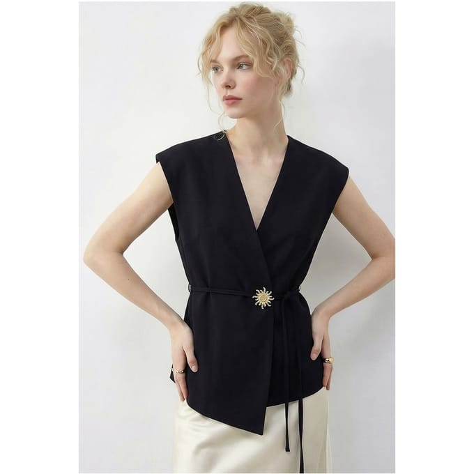Geknoopte V-hals Crêpe Gilet