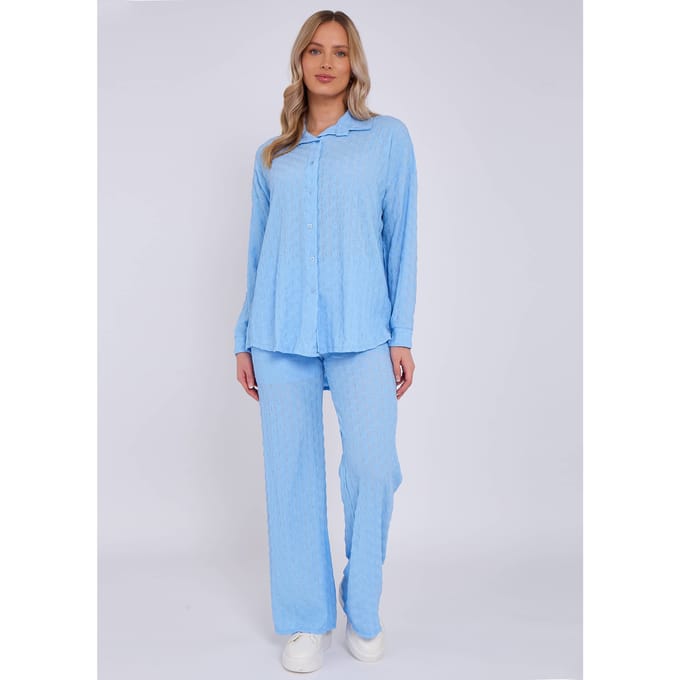 Hemelsblauw gestructureerd oversized shirt met lange mouwen