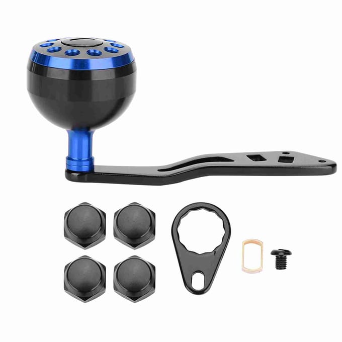 Poignée de moulinet de pêche, bouton CNC avec accessoires de rechange bleu