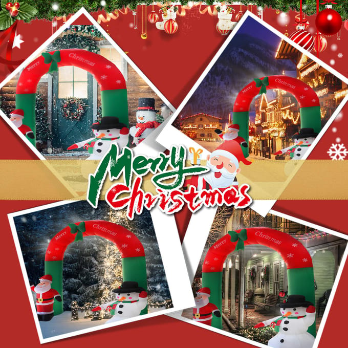 8 FT kerstopblaasboten boog buitendecoratie waterdichte gigantische opblaasbare verlichte kerstman US Plug rood