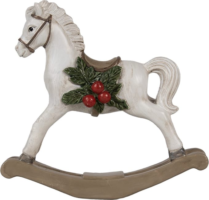 Clayre & Eef Decoratie Beeld Hobbelpaard 16 cm Wit Polyresin