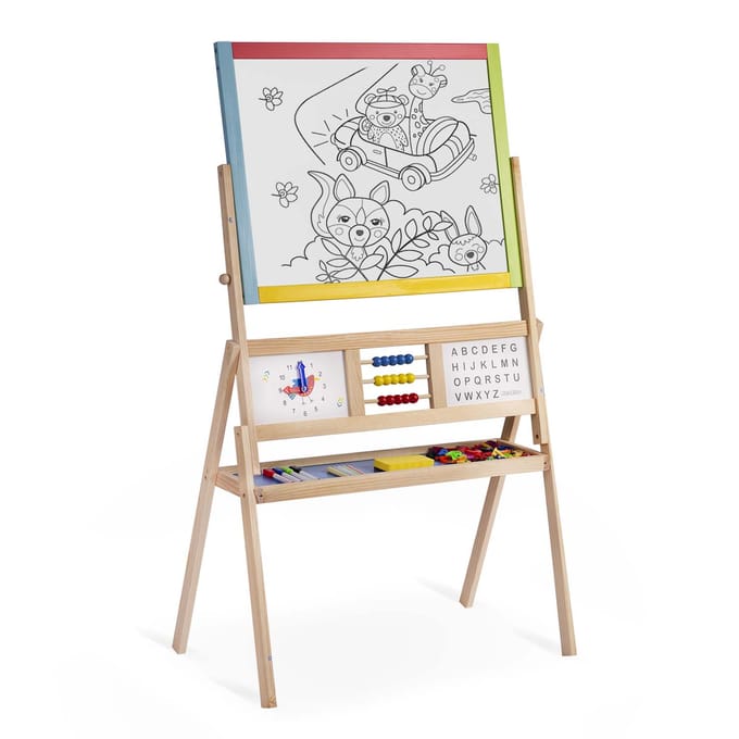 Grote magnetische draaibare krijtbord met klok Ricokids – multicolor