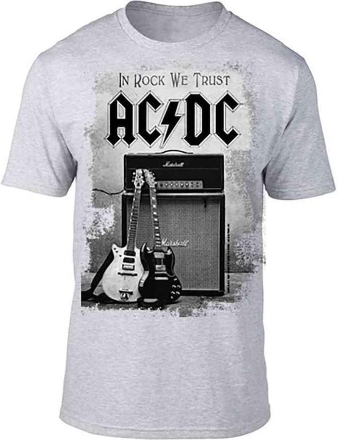AC/DC Heren Tshirt -M- In Rock We Trust Grijs