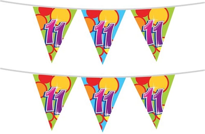 Haza Vlaggetjes - 2x stuks - 11 jaar - leeftijd verjaardag - plastic - 10 meter - feestartikelen - versiering