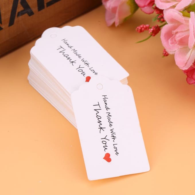 100pcs Étiquettes à Suspendre Blanches Faites Main Étiquettes Cadeau Faveur Mariage Vêtements Bijoux Étiquette de Prix #3 white