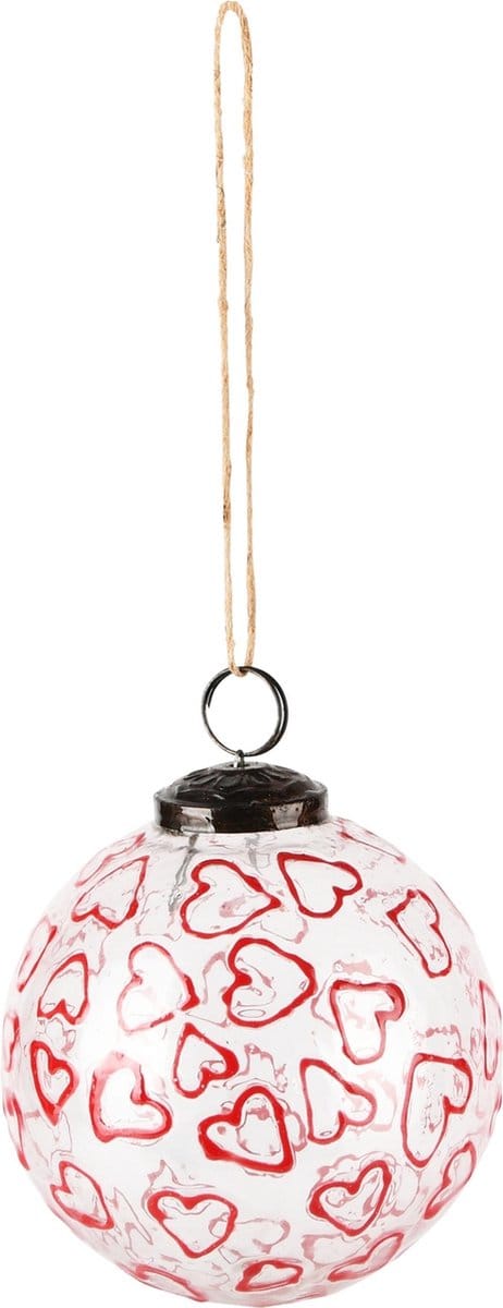 Dekoratief | Hanger bal 'Red Hearts', transparant, glas, 9x9x10cm | A248057