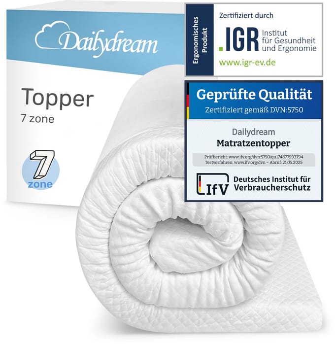 Dailydream Matrastopper 100x200 cm – Koudschuim – 7 zones – Stevig ligcomfort – 6 cm – Topper