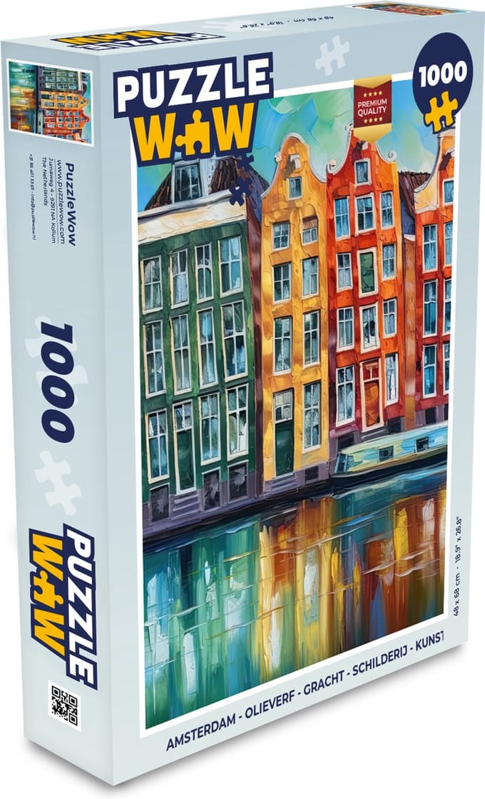 Puzzel Amsterdam - Olieverf - Gracht - Schilderij - Kunst - Legpuzzel - Puzzel 1000 stukjes volwassenen
