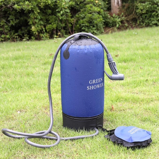 PVC drukdouche met voetpomp Lichtgewicht buiten opblaasbare douche druk douche waterzak blauw