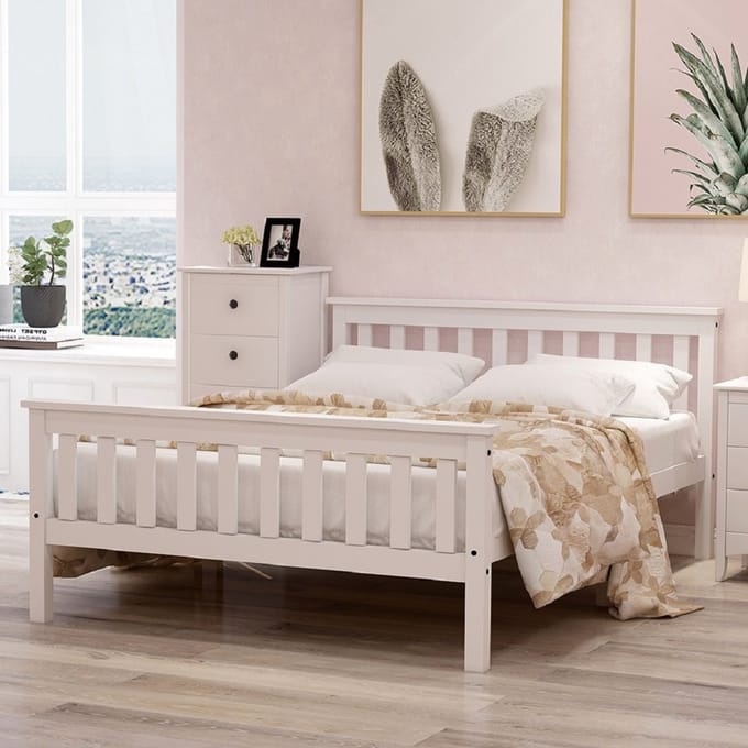 REDOM Bedframe – 140x200 cm – Met lattenbodem – Massief grenenhout – Wit