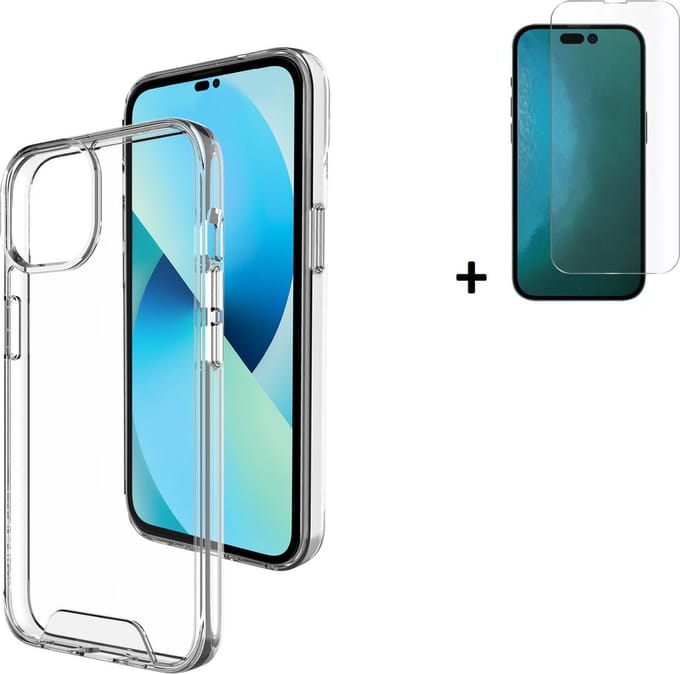 MoDo hoesje Geschikt voor iPhone 14 Pro - Hard Case Back Cover - Transparant met screenprotector