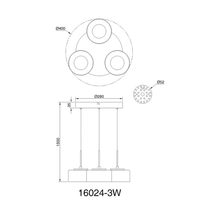 Globo Belinda LED hanglamp, Ø 40 cm, wit, 3-lamps, glas