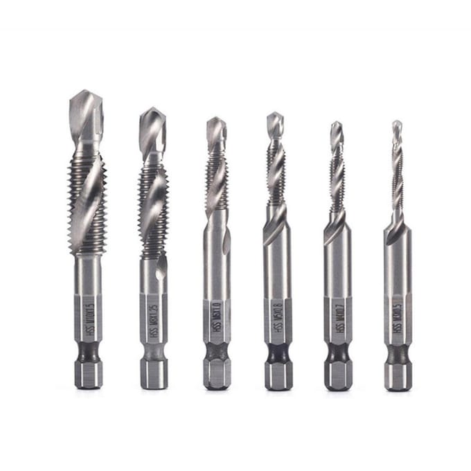 6 stks/set Boor Tap Combinatie Bit HSS Ontbramen Verzinkboor Set 1/4 Inch Schacht voor Max. 5 mm zilver