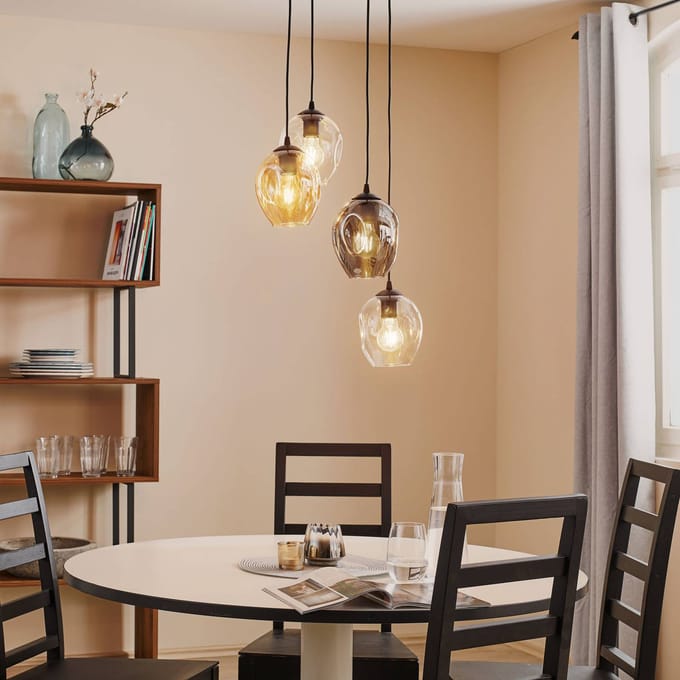 EMIBIG LIGHTING Hanglamp Starla rond 4-lamps grafiet/amber/helder