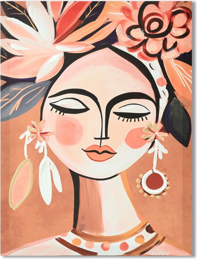 Schilderij vrouw met bloemen 30x40cm