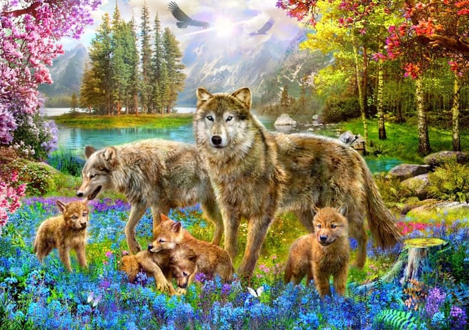 Bluebird Puzzle - Spring Wolf Family - Legpuzzel 1500 stukjes