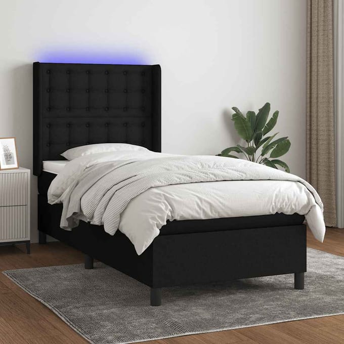 vidaXL - Boxspring - met - matras - en - LED - stof - zwart - 80x200 - cm
