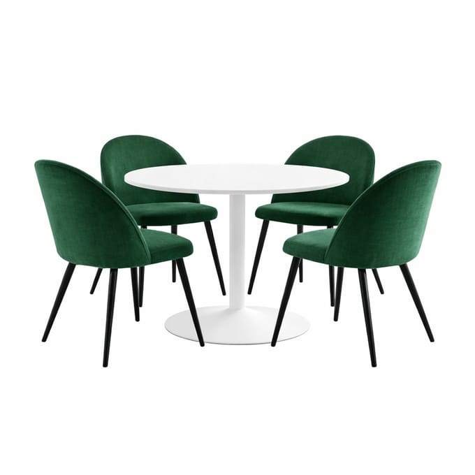 Carry eethoek tafel Ø110cm, 4 stoelen velours groen.