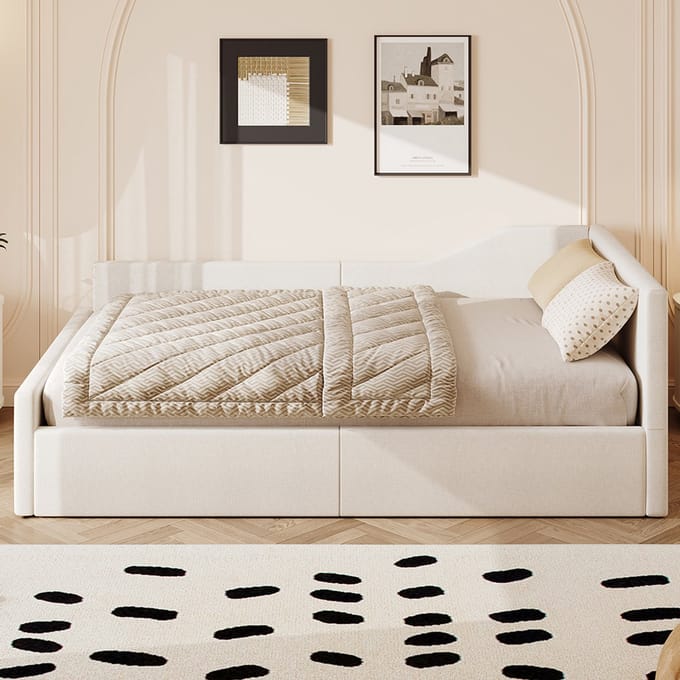 Pugsdrly Gepolsterte dagbed 140x200 met opbergruimte onder, beige