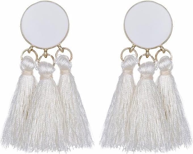 Fako Bijoux® - Oorbellen - Kwast - Boho - Cirkel - Wit