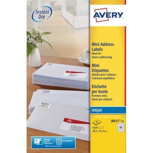 Etiket avery j8651-25 38.1x21.2mm wit 1625 Etiketten