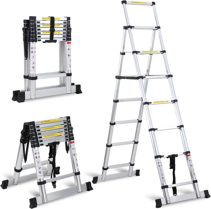Telescopische Vouwladder 2,3 Meter Aluminium - Draagbaar en Inklapbaar - 150 kg