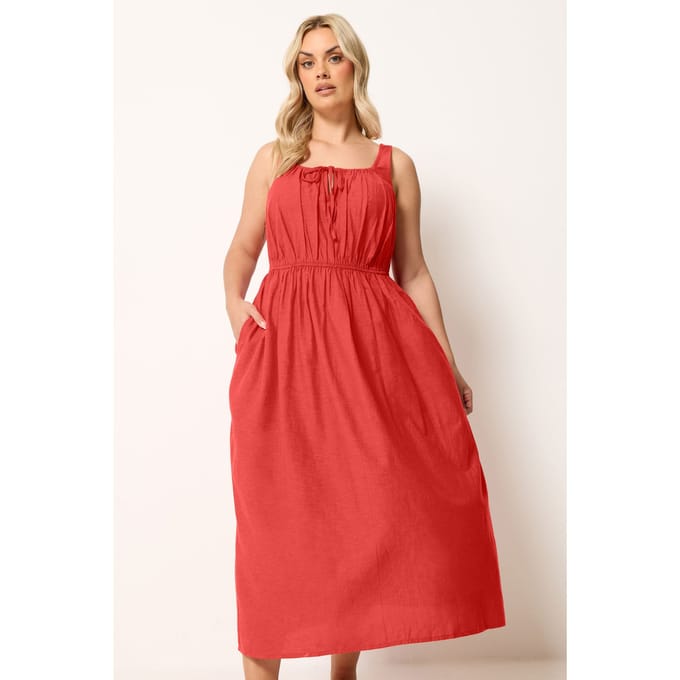 Yours Rode Linnen Melkmeisjesjurk Size 42