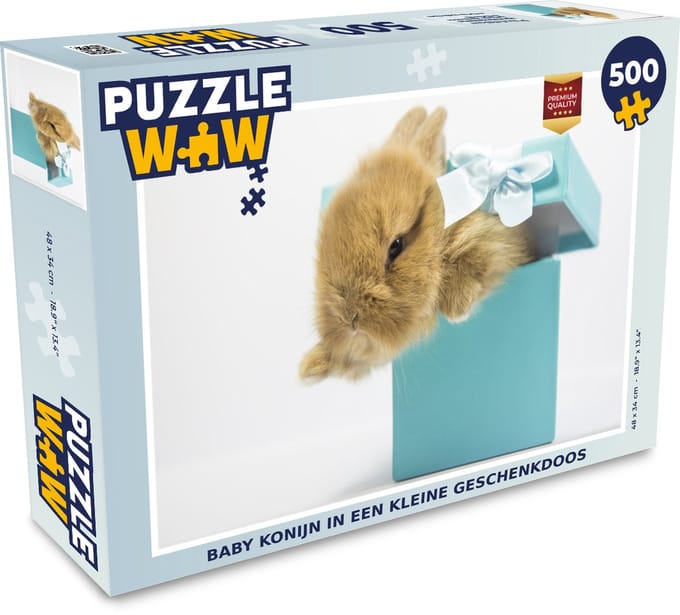 Puzzel Konijn - Pastel - Blauw - Legpuzzel - Puzzel 500 stukjes