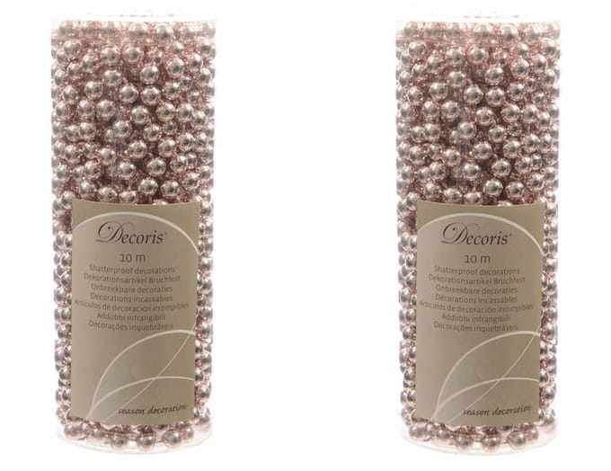 Decoris Kralenslinger - 3x stuks - lichtroze - 10 meter - kunststof - glans - kerstslinger