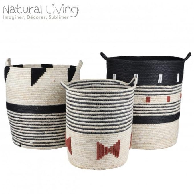 “NATURAL LIVING” set van 3 manden van papier- en maïskoord