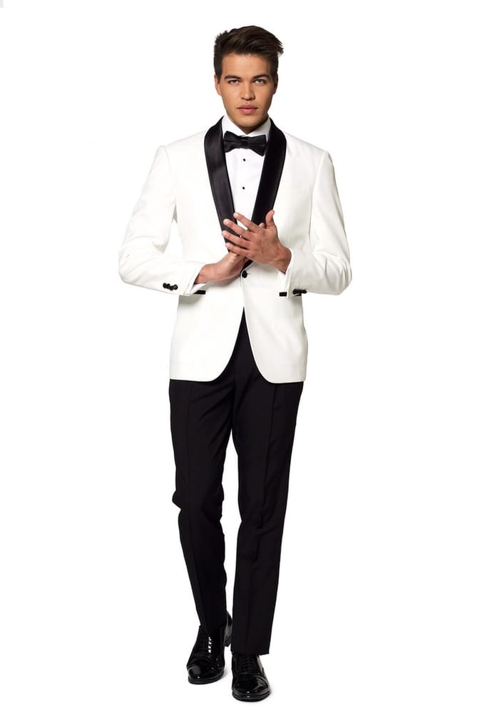 OppoSuits Pearly White - Heren Tuxedo Smoking met Vlinderdas - Chique - Wit - Maat EU 62