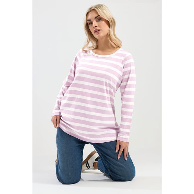 Yours Pink Stripe Long Sleeve Tshirt Size 42