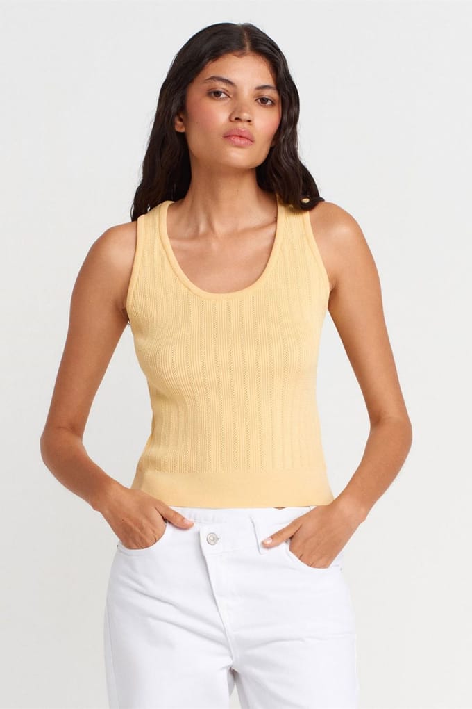 Geribbelde Mouwloze Slim-fit Blouse